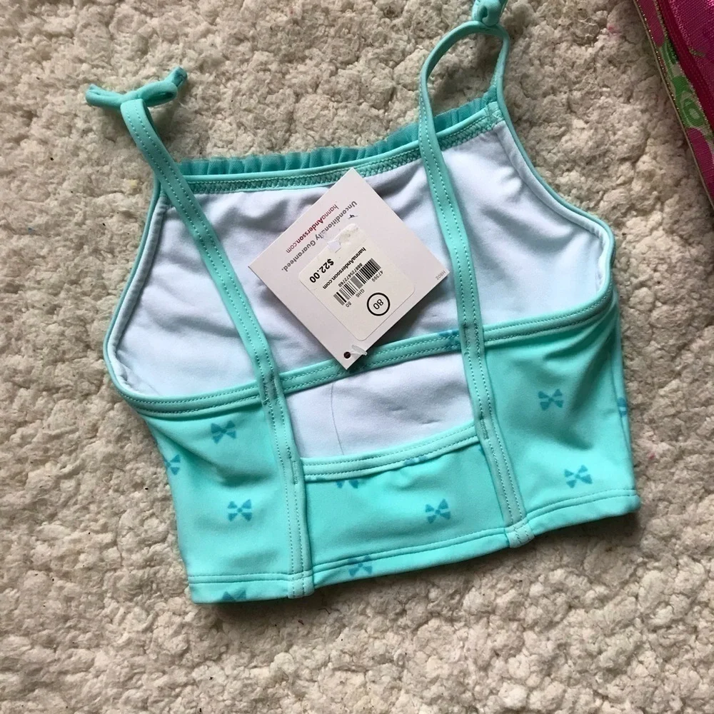 H. Andersson:Blue Girls Crop Tankini Bow Top Sz 80